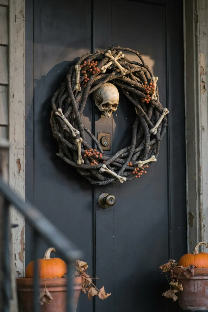 21 Skeleton Halloween Decor Ideas for a Chilling 2026 16 Skeleton Wreath Door