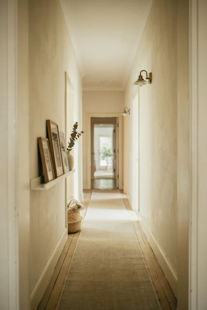 21 Narrow Hallway Decorating Ideas to Try Right Now 17 Slim Picture Ledge