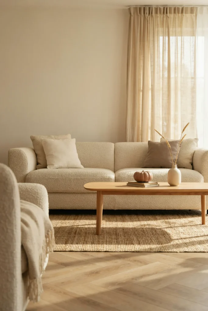 21 Minimalist Fall Decorations for a Calm 2026 Look 20 Soft Beige Curtains