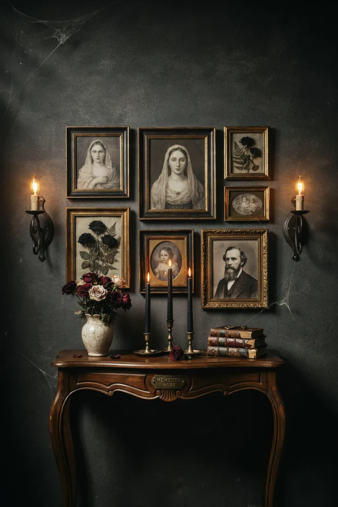 21 Gothic Halloween Decor Ideas for a Haunting 2026 10 Victorian Portrait Wall