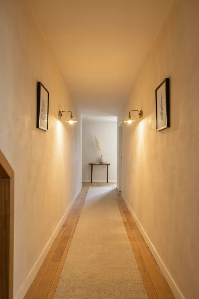 21 Narrow Hallway Decorating Ideas to Try Right Now 12 Warm Wall Sconces
