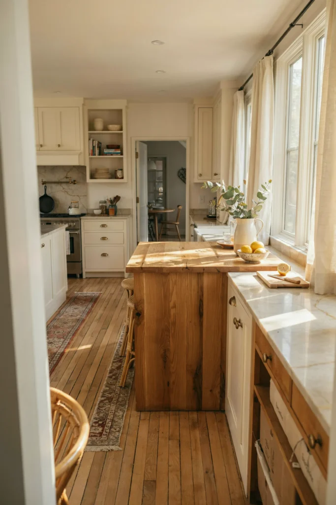 22 Farmhouse Kitchen Design Ideas for Warm, Cozy Charm 5 Warm Wood Island